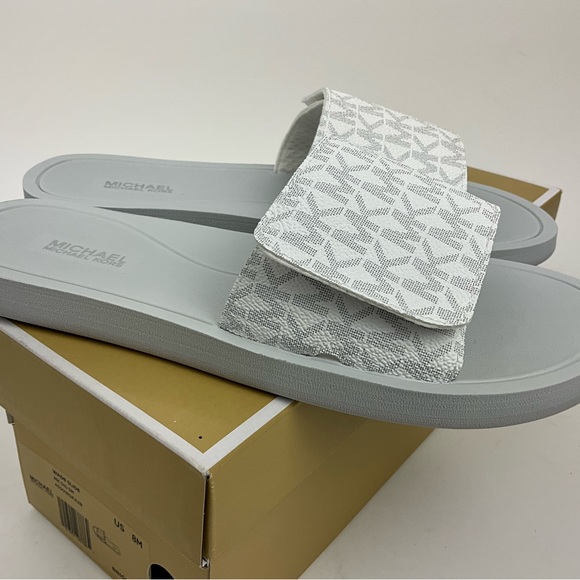 Michael Kors Wade Slide White Grey New In Box - Picture 4 of 8